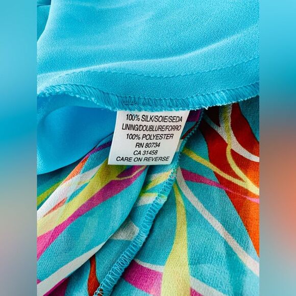 BCBGMAXAZRIA 100% Silk Teal Smocked Dress Extra Small NWT - Picture 7 of 8